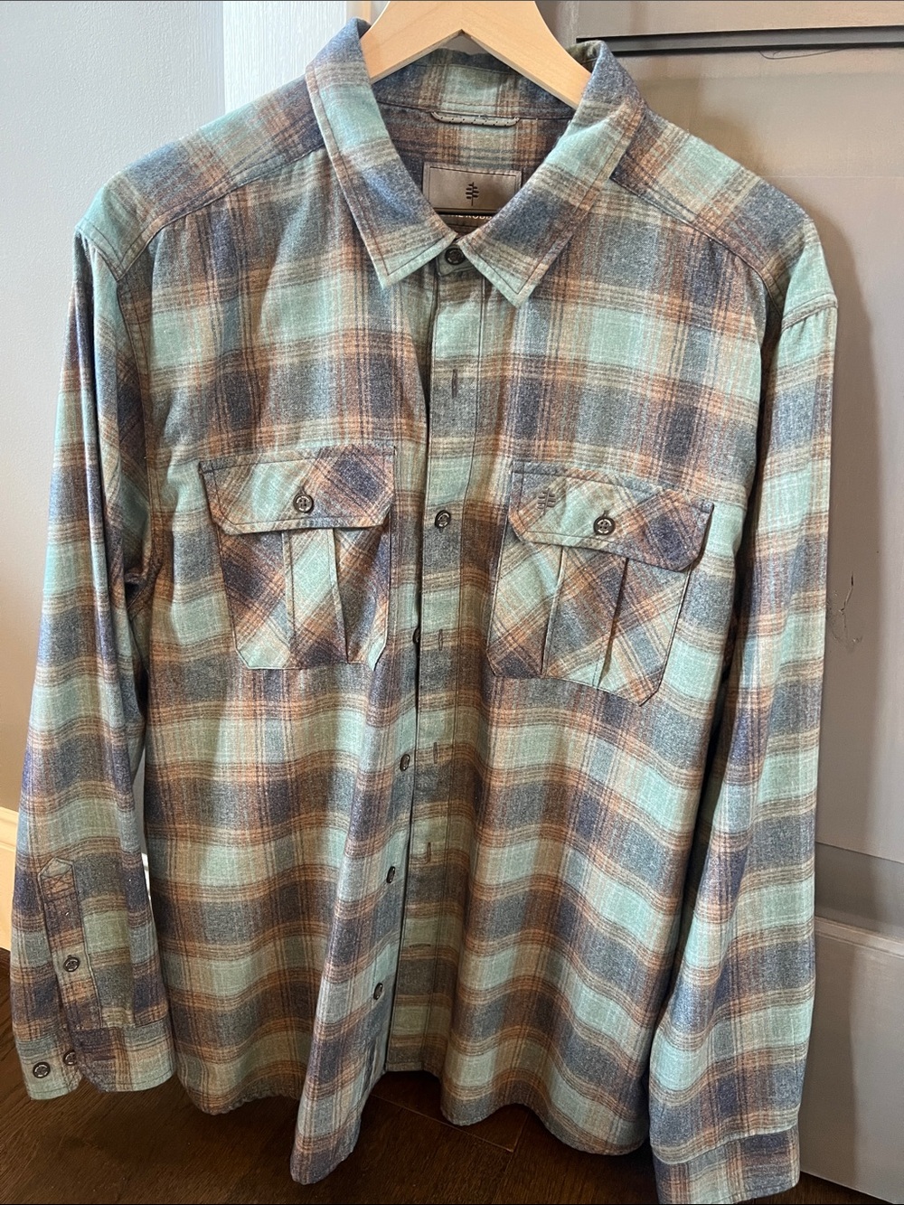 Royal Robbins Plaid Button-Down Shirt in Mint and Brown